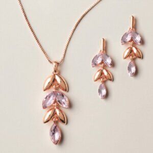 Rose Gold and Pink Leaf Necklace Set